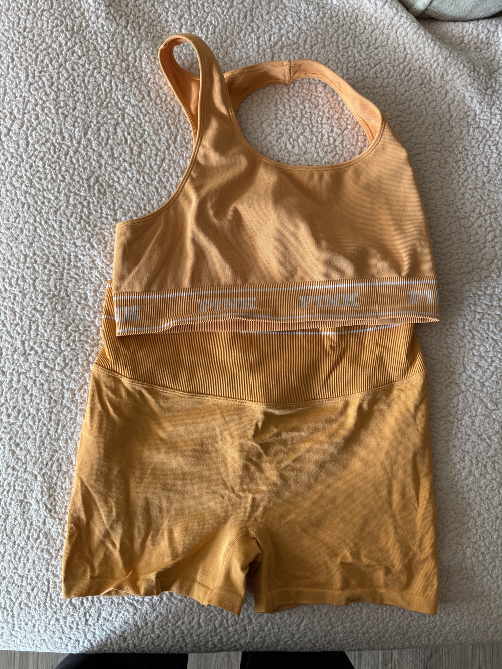 PINK Victoria's Secret Seamless Sports Bra and High-Waist Shorts Set - Mango